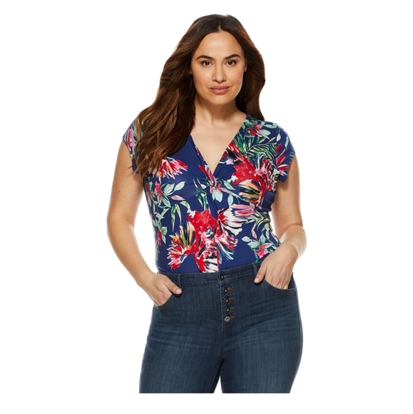 * Sofia Vergara 4X plus size hawiian floral body suit v neck short sleeve - Picture 1 of 7